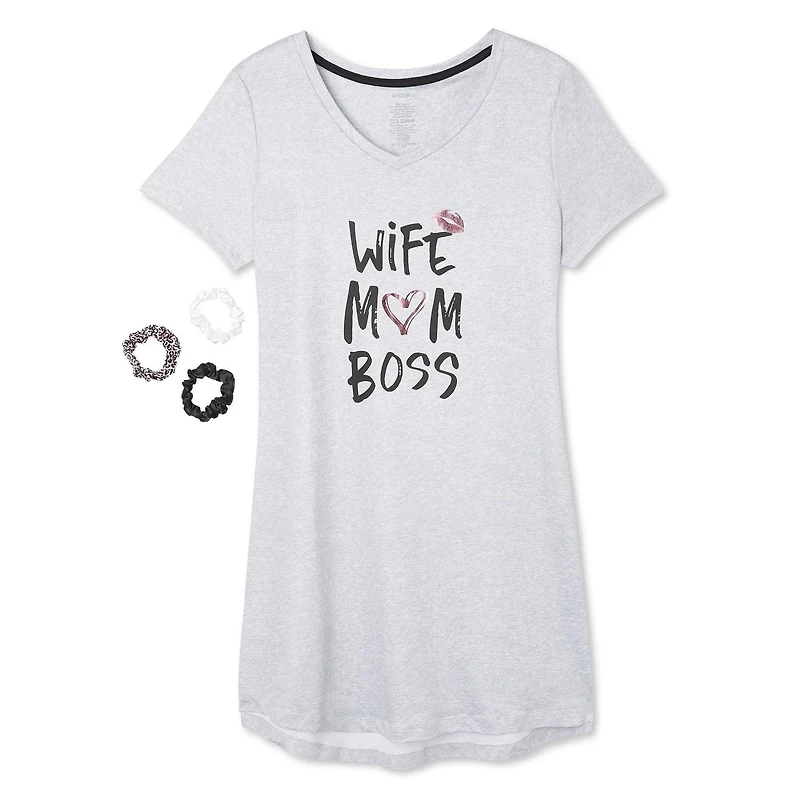 Ensemble composé d’une chemise de nuit avec imprimé graphique et de chouchous agencés George pour femmes