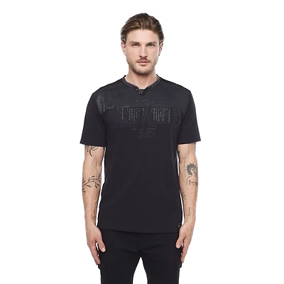 Dark Black Men's Short-Sleeve Graphic Henley T-Shirt