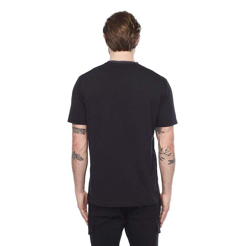 Dark Black Men's Short-Sleeve Graphic Henley T-Shirt