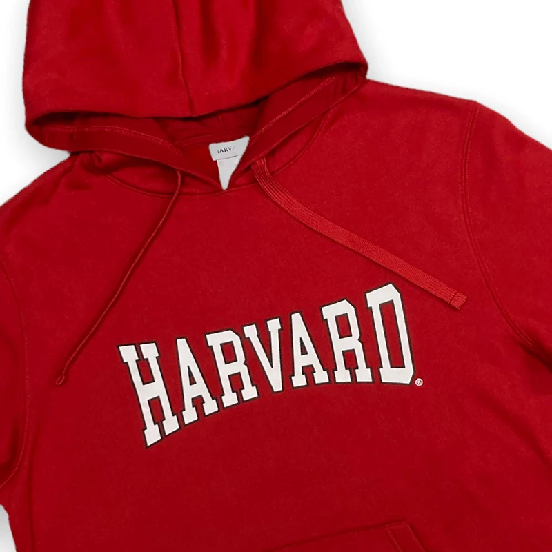 Harvard Men's fleece hoodie. This cozy long sleeve fleece hoodie for men has a kangaroo pocket in the front and