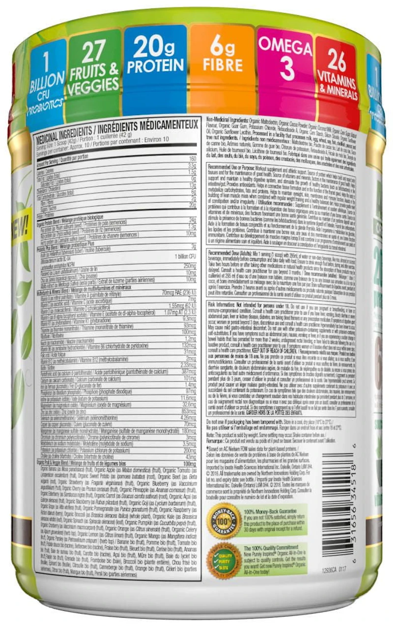 Purely Inspired Organic All In One | Meal Replacement Shake, Vegan Protein Powder | Plant Based Protein Powder for Women & Men | Organic Protein Powder | Vegan Friendly, Chocolate (10 Servings), 0.9lbs