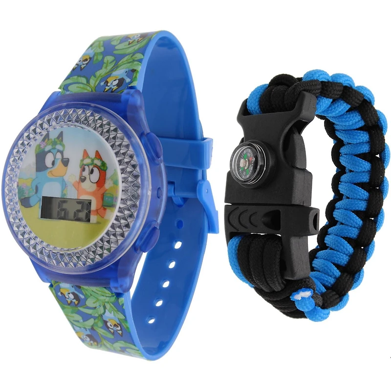 Montre Digitale Enfant Bluey avec Bracelet de Survie – Thème Jungle