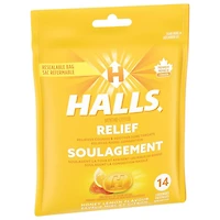 HALLS Mentho-Lyptus Miel et citron, sac de, Préparé au Canada 14 pastilles
