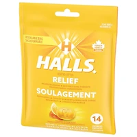 HALLS Mentho-Lyptus Miel et citron, sac de, Préparé au Canada 14 pastilles
