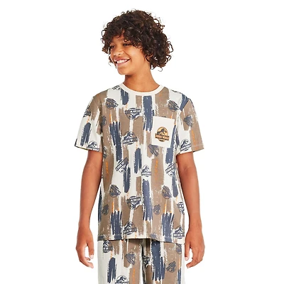 T-shirt à manches courtes Le monde jurassique pour garçons Tailles TP–TG