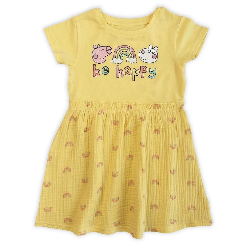 Peppa Pig Robe en jersey à manches courtes pour petites filles, avec col rond et jupe froissée, légère et fluide
