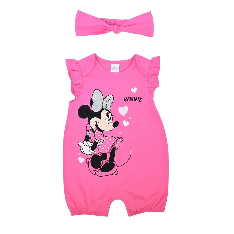 Disney Minnie Mouse jersey ruffle sleeve Romper with Headband