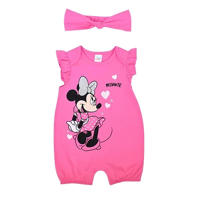 Disney Minnie Mouse jersey ruffle sleeve Romper with Headband