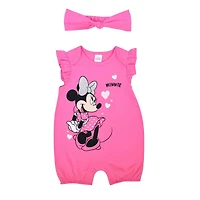 Disney Minnie Mouse jersey ruffle sleeve Romper with Headband