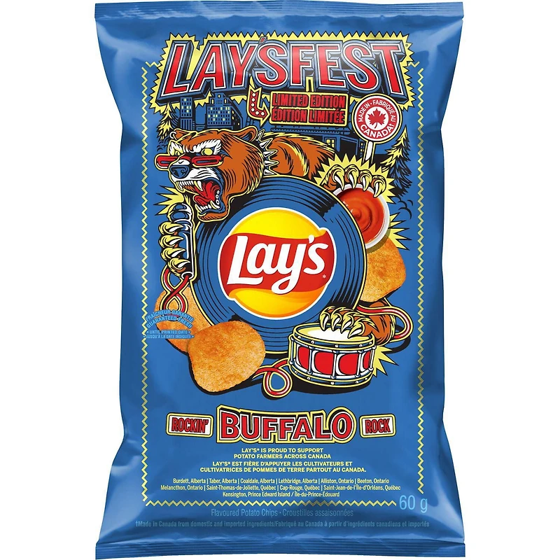 Lay's Rockin' Buffalo Flavoured Potato Chips, 60 g.
