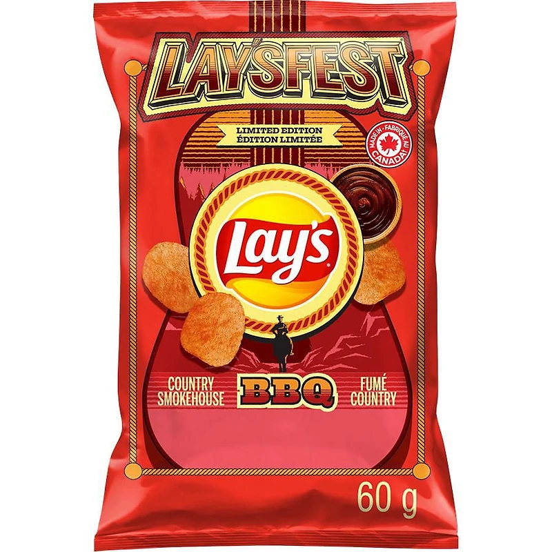 Lay's Country Smokehouse BBQ Flavoured Potato Chips, 60 g.