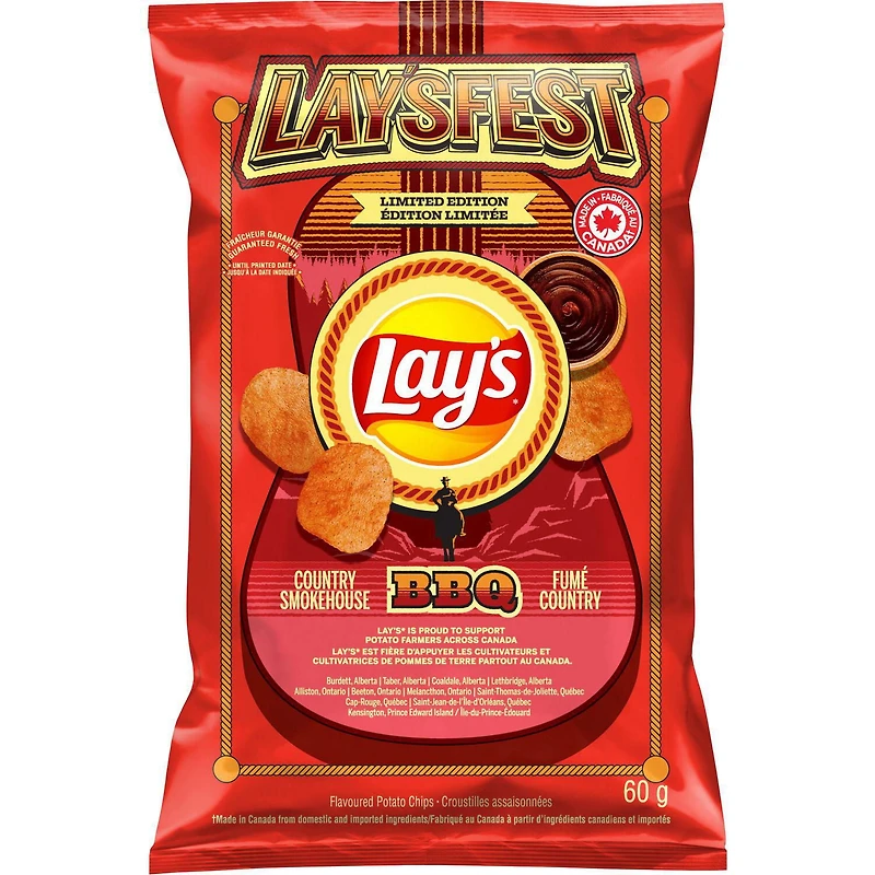 Lay's Country Smokehouse BBQ Flavoured Potato Chips, 60 g.