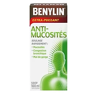 Benylin Extra-puissant, Anti-mucosités plus antitussif, Jour, soulage les mucosités et la toux sèche, sirop 100 ml