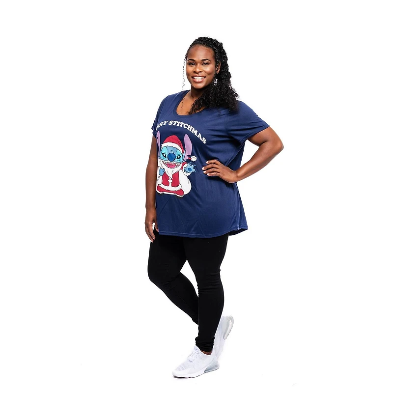 Ladies Plus Disney Lilo & Stitch Stitchmas T-shirt amusant à manches courtes et col rond