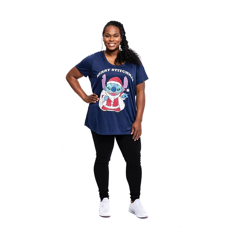 Ladies Plus Disney Lilo & Stitch Stitchmas T-shirt amusant à manches courtes et col rond