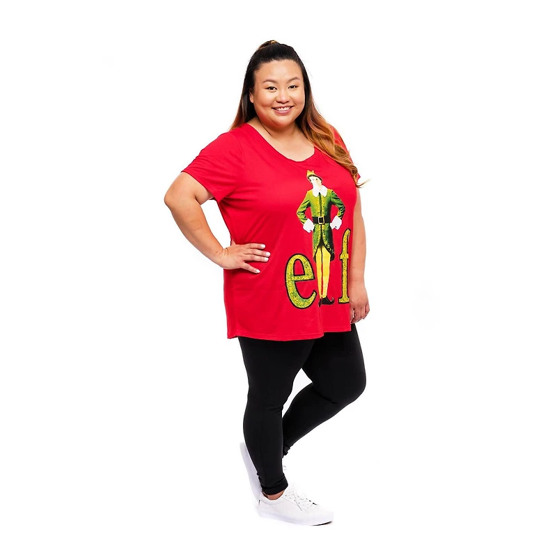 Ladies Plus Elf Movie Poster T-shirt à manches courtes et col rond
