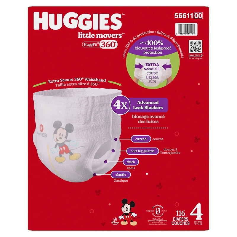 Couches pour bébé Huggies Little Movers HuggFit 360° avec ceinture 360°, tailles 3-7, 136-70 unités HUGFIT 360 MC S3-7| Count 136-70