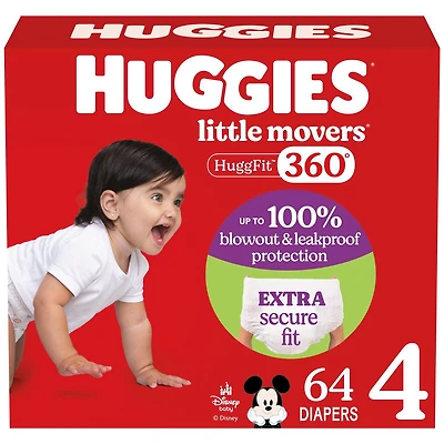 Huggies Little Movers HuggFit 360° Baby Diapers with 360° Waistband, Giga, Size 3-7, Count 76-44 HUG LM HF GIGA DPR S3-7 |Count 76-44
