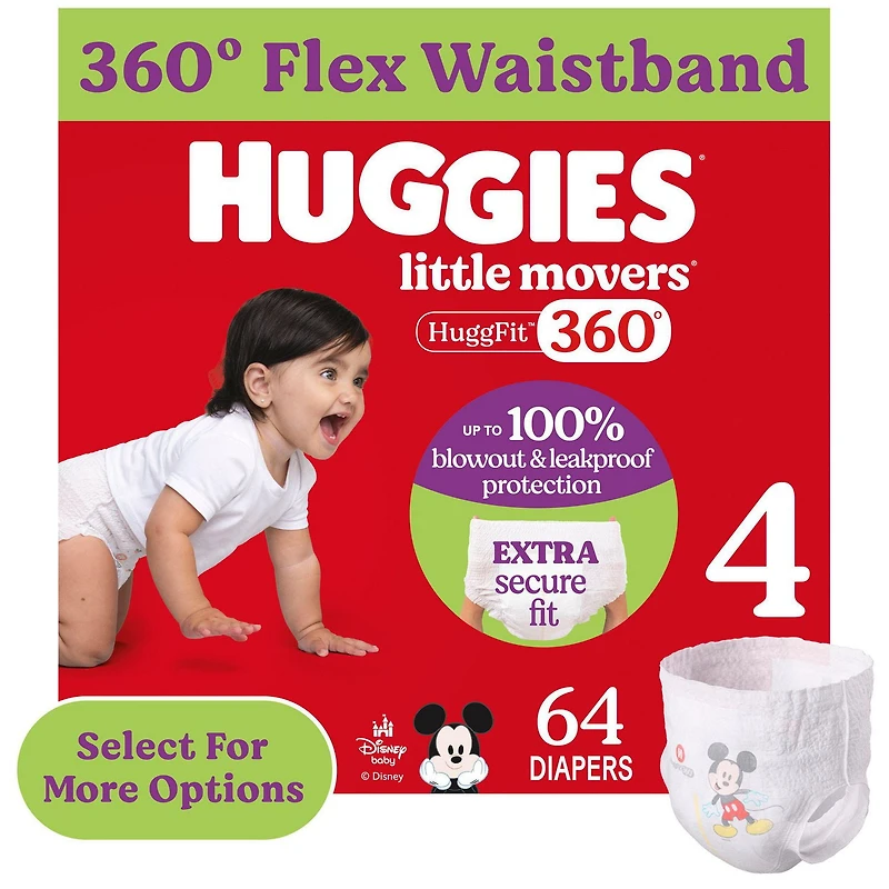 Huggies Little Movers HuggFit 360° Baby Diapers with 360° Waistband, Giga, Size 3-7, Count 76-44, HUG LM HF GIGA DPR S3-7|Count 76-44
