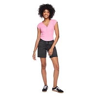 No Boundaries Women's Rib Henley Tee