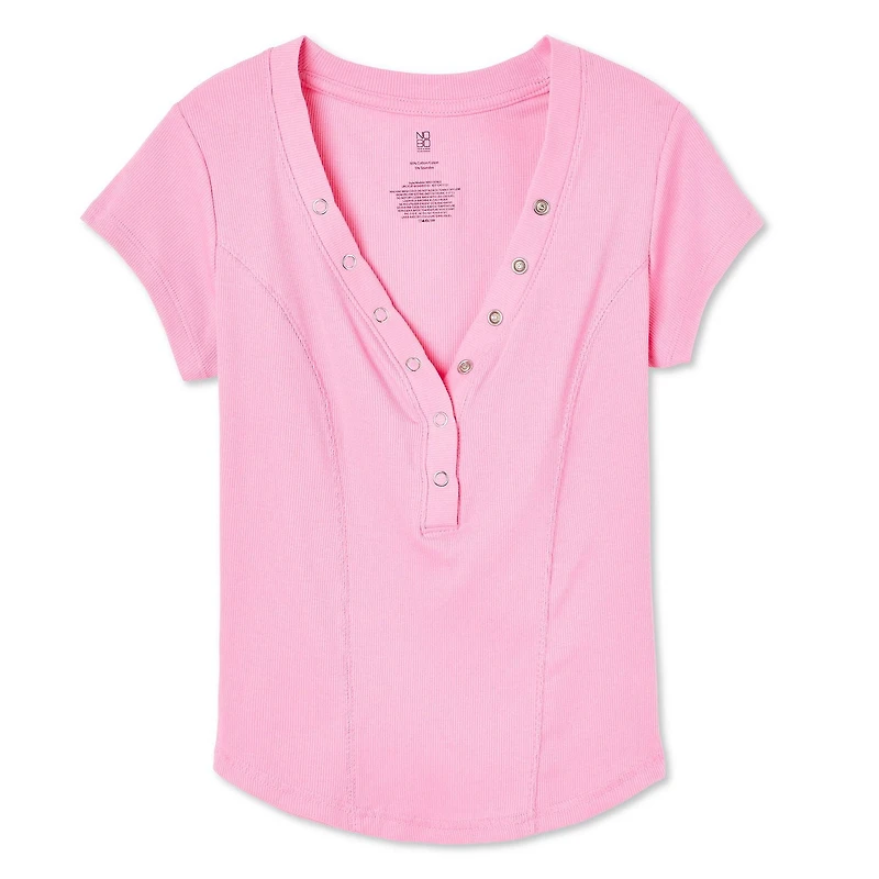 No Boundaries Women's Rib Henley Tee