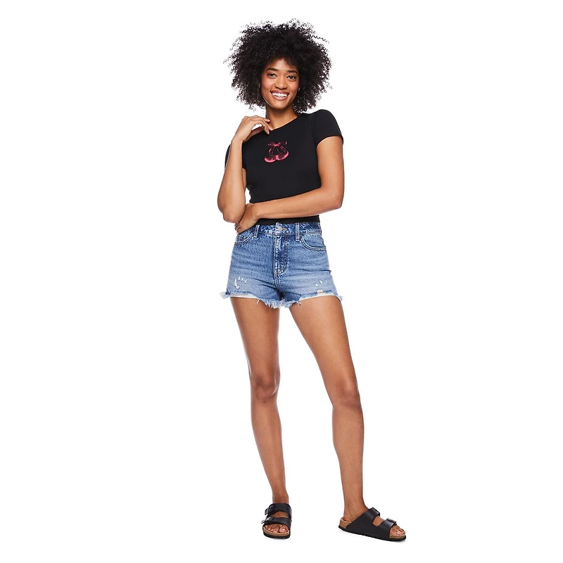 T-shirt côtelé coupe bébé No Boundaries pour femmes