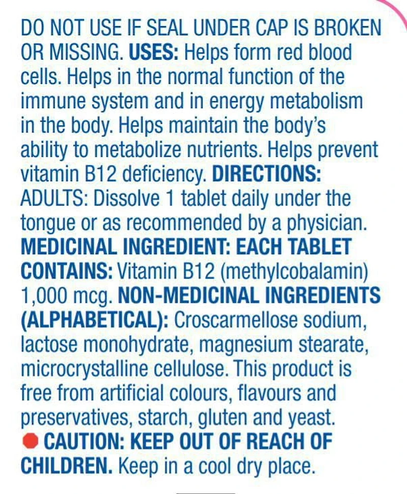 Equate vitamine B12 1000mcg dissolution rapide