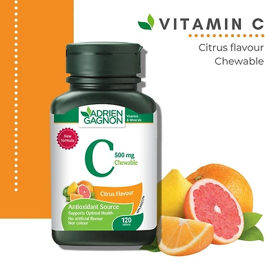 Adrien Gagnon-Vitamine C Croquable d'Agrumes, 500 mg