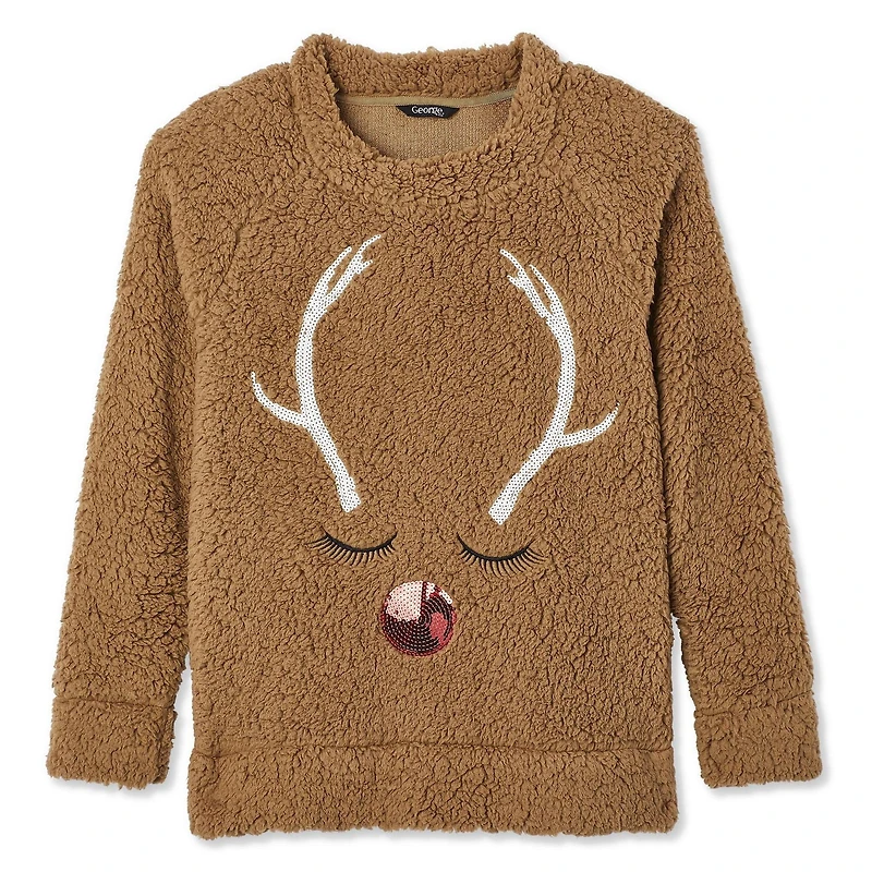 George Ladies Ugly Christmas Embellished Sherpa Tops