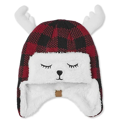 Canadiana Baby Boys' Buffalo Check Trapper Hat with Antlers