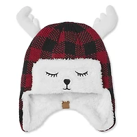 Canadiana Baby Boys' Buffalo Check Trapper Hat with Antlers