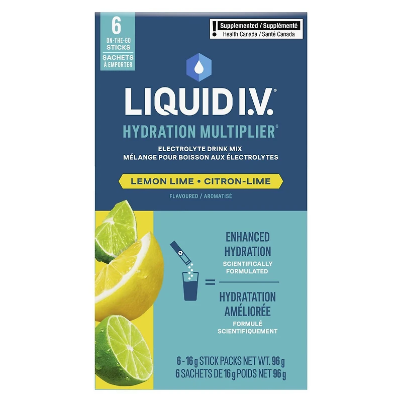 Liquid I.V. Lemon Lime Hydration Multiplier Electrolyte Drink Mix, 16g Mix/6 units