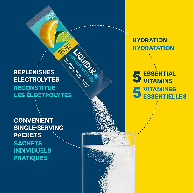 Liquid I.V. Lemon Lime Hydration Multiplier Electrolyte Drink Mix, 16g Mix/6 units