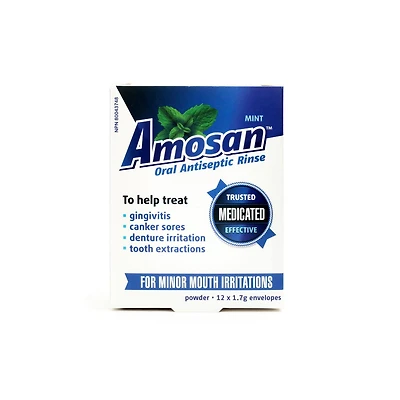 Amosan Rince-bouche antiseptique menthe 12x1,7g poudre enveloppes