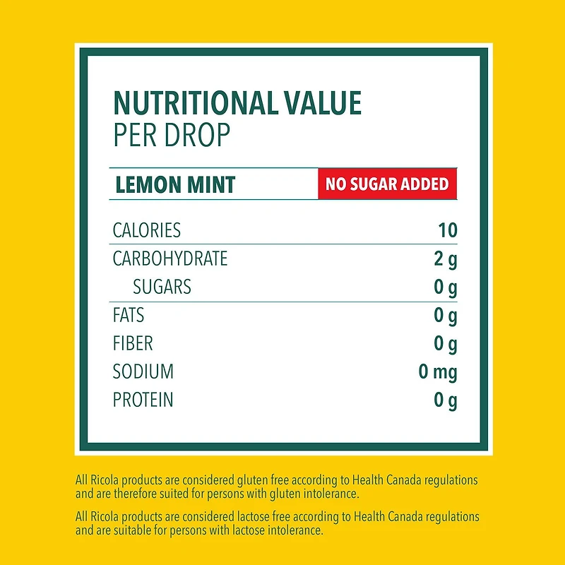 Boîte de Ricola Citron Menthe, Soulagement Naturel Pour La Gorge, Sans Sucre Ajouté