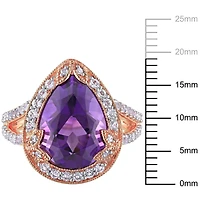 Bague cocktail en forme de larme Tangelo avec améthyste et topazes blanches 5,88 ct PBT et accents de diamants en argent sterling plaqué de rhodium rose