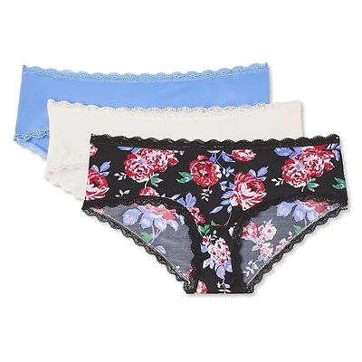 Lot de 3 culottes à taille basse bordées dentelle George pour femmes