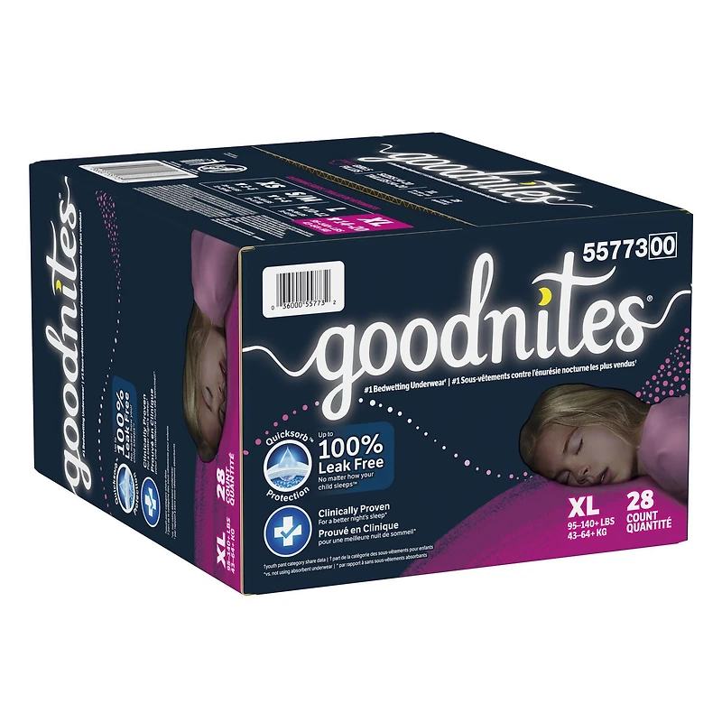 Sous-vêtements de nuit Goodnites pour filles,  Giga Pack, Taille XS - XXL | 44-24 Sous-Vêtements Taille XS - XXL | 44-24 Sous-Vêtements