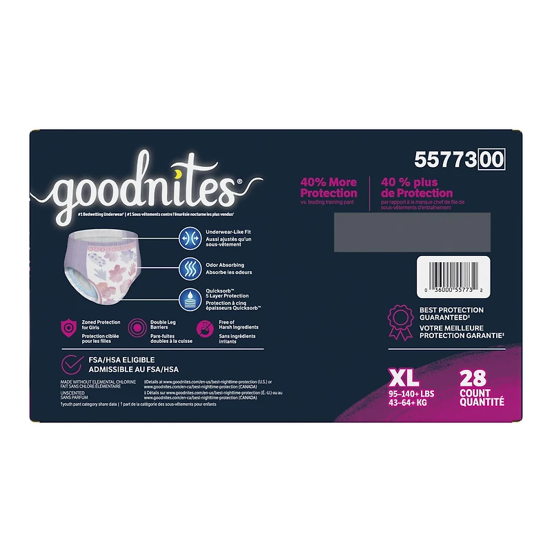 Sous-vêtements de nuit Goodnites pour filles,  Giga Pack, Taille XS - XXL | 44-24 Sous-Vêtements Taille XS - XXL | 44-24 Sous-Vêtements