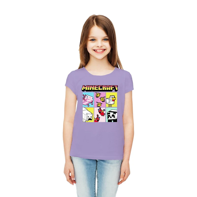 T-shirt à manches courtes Minecraft Animal Block pour fille