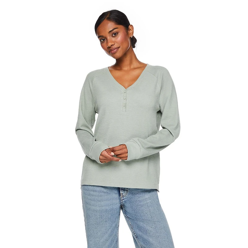 T-shirt côtelé avec col henley George pour femmes Tailles TP–TTG