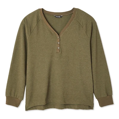 T-shirt côtelé avec col henley George pour femmes Tailles TP–TTG