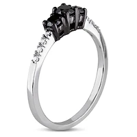 Bague de fiançailles à trois pierres de  avec diamants noirs et blancs 0,50 ct poids total en or blanc 10 k