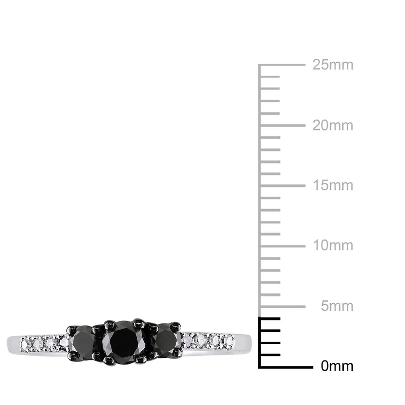 Bague de fiançailles à trois pierres de avec diamants noirs et blancs 0,50 ct poids total en or blanc 10 k