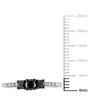 Bague de fiançailles à trois pierres de  avec diamants noirs et blancs 0,50 ct poids total en or blanc 10 k