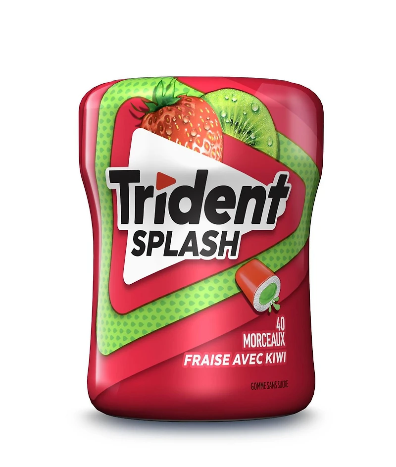 Trident Splash, Bouteille de gomme sans sucre Fraise Kiwi, 40 Morceaux