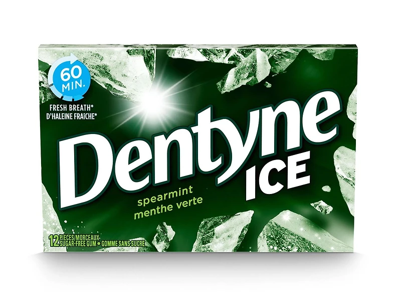 Dentyne Ice, Gomme sans sucre à la Menthe verte - 12 Morceaux Gomme Dentyne Ice Menthe verte: fraîcheur 60 mins