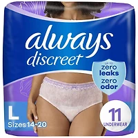Always Discreet Adult Incontinence Underwear for Women and Postpartum Underwear, L, Up to 100% Bladder Leak Protection