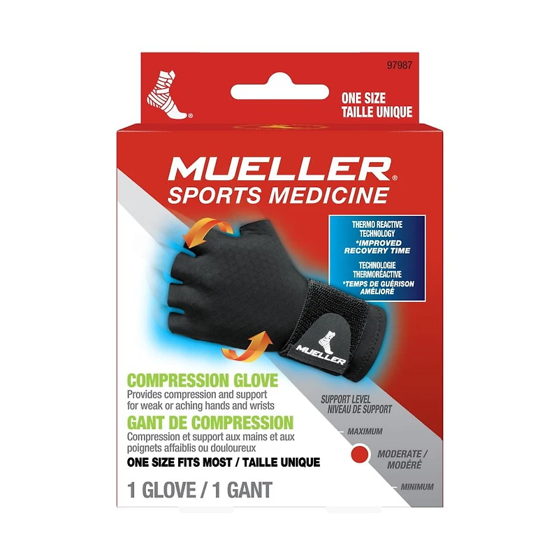 Mueller Reversible Compression Glove, Black, One Size Fits Most, Right or Left Hand