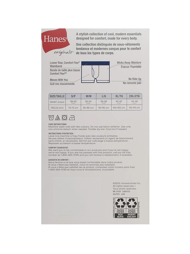 Caleçons pour hommes Hanes Originals, extensibles, coupe moderne, frais et respirants Paquet de 4